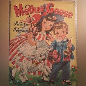 Antique Mother Goose Pictures and Rhymes linen book 1942 Merrill Publishing